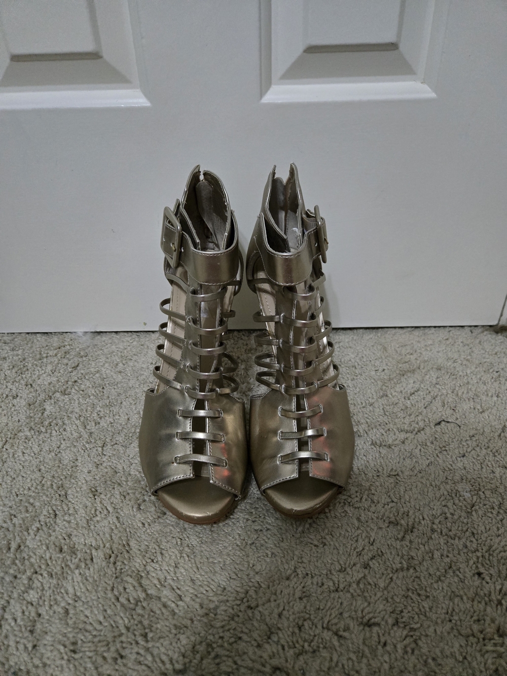 GUESS Metallic Gold Strappy Cage Heels